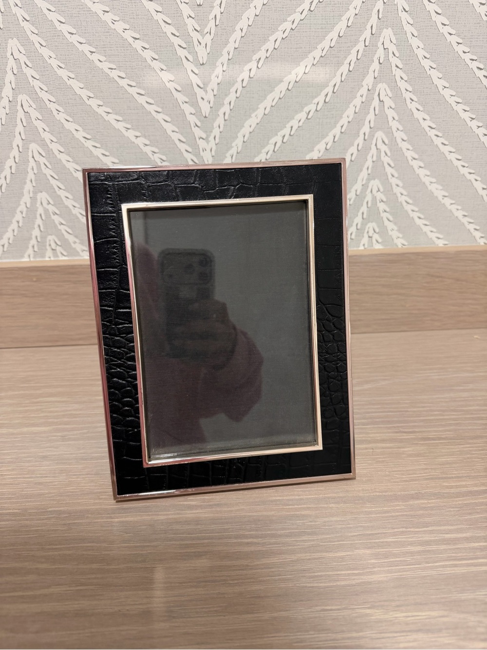 Ralph Lauren Black Croc-Embossed Frame with Silver Accent